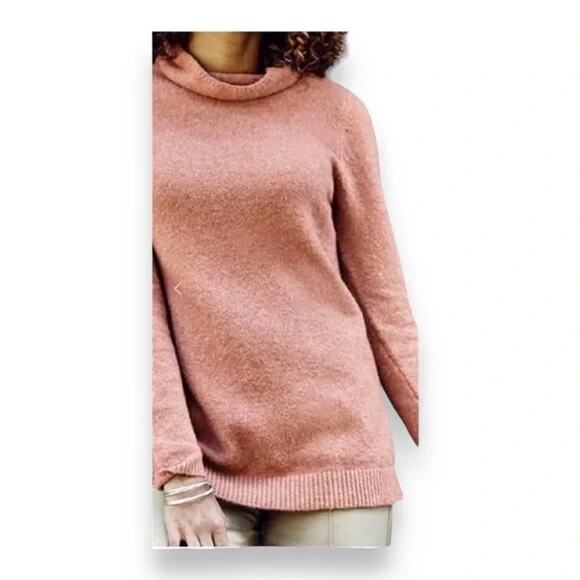 J Jill Draped Funnel Neck Sweater Pink Stretch Wool Blend Womens Medium - Picture 8 of 9